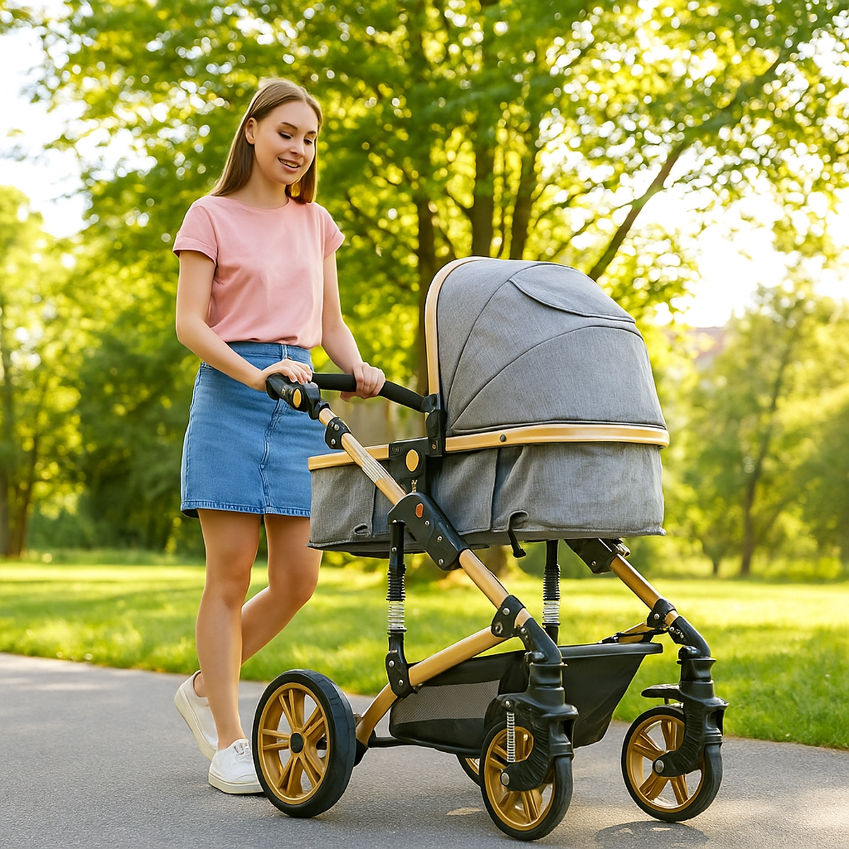 Teknum Grey 3-In-1 Pram Stroller with Infant Car Seat Toddler, 0-2 Years