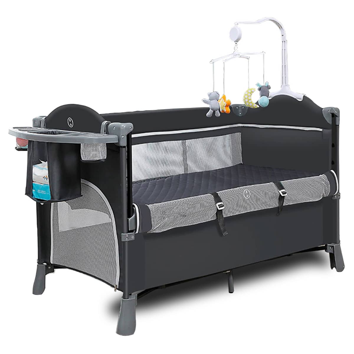 Teknum Grey 4 in 1 Baby Bedside Co Sleeper Bassinet and Playpen with Rocker Toddler, 0-2 Years