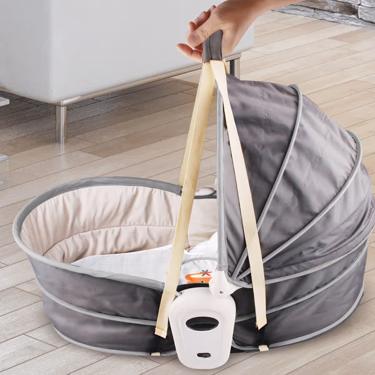 Teknum Grey 6 - In - 1 Cozy Rocker Bassinet with Wheels Awning & Mosquito Net Toddler, 0-2 Years
