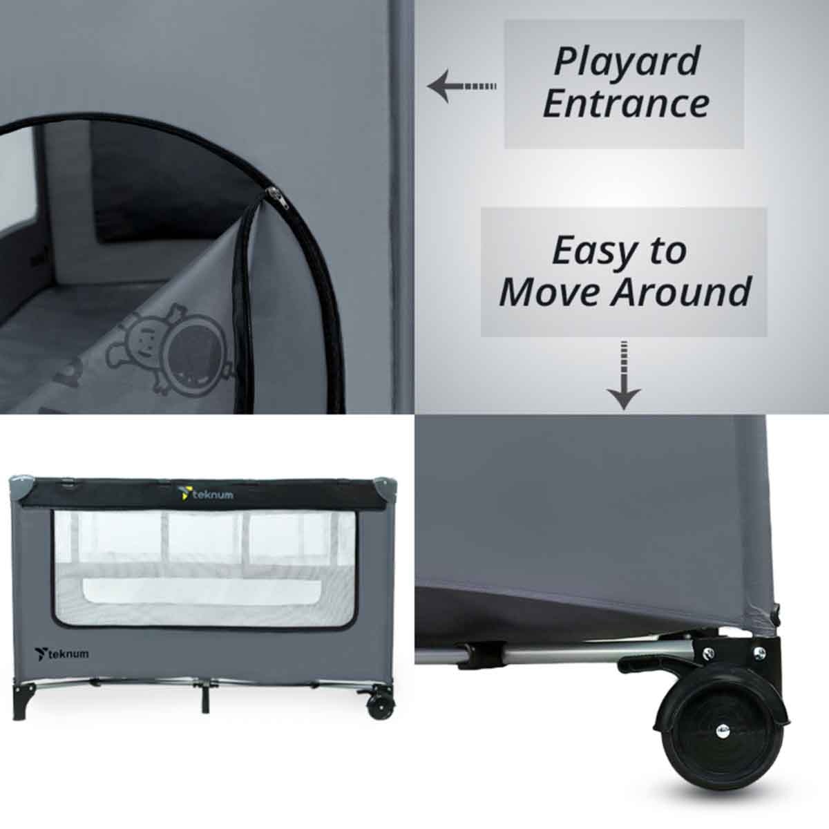 Teknum Grey Astronaut Playard & Cot Toddler, 0-2 Years