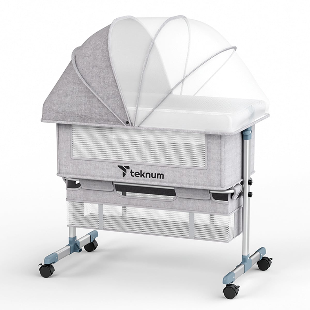 Teknum Grey Bedside Crib Toddler, 0-2 Years