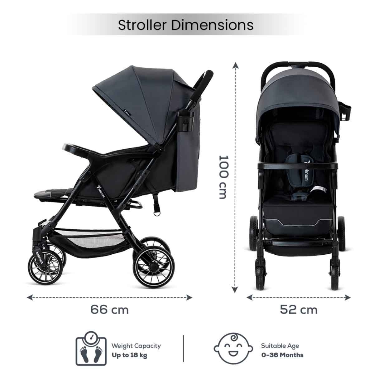 Teknum Grey Flylite Stroller Toddler, 0-2 Years
