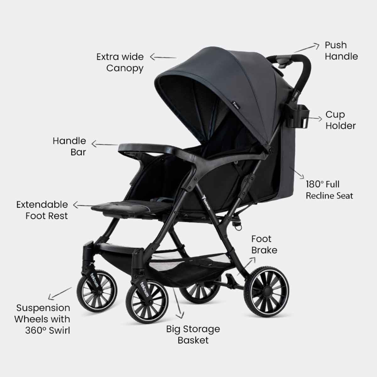 Teknum Grey Flylite Stroller Toddler, 0-2 Years