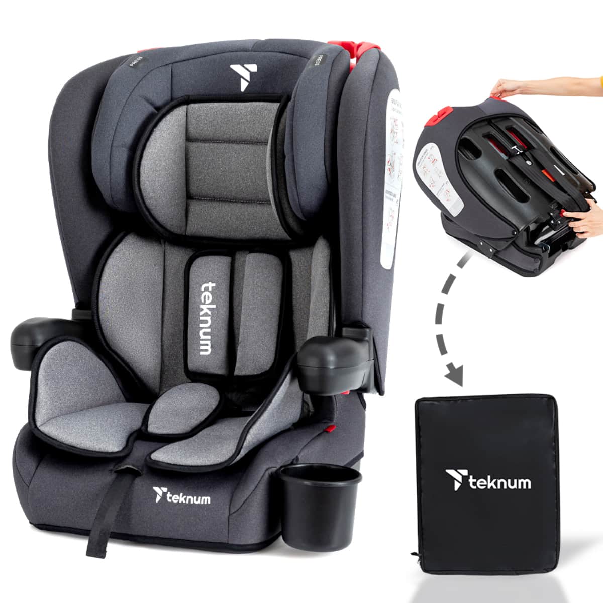 Teknum Grey Pack and Go Foldable Car Seat Toddler, 0-2 Years