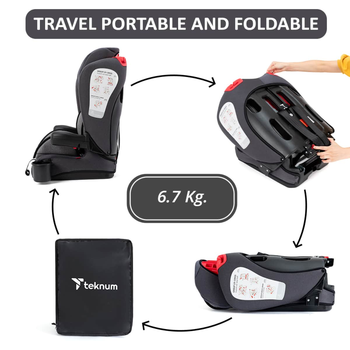 Teknum Grey Pack and Go Foldable Car Seat Toddler, 0-2 Years