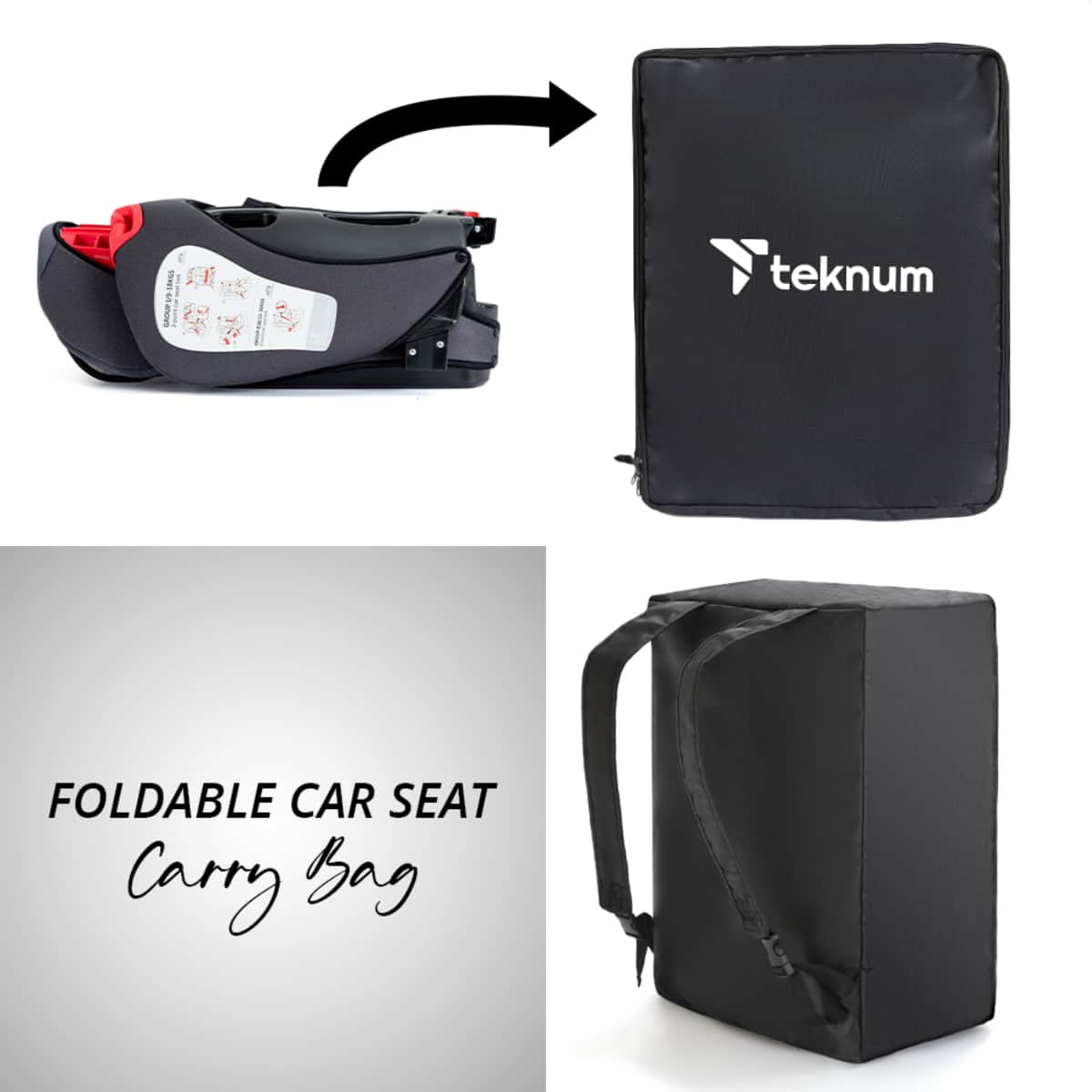 Teknum Grey Pack and Go Foldable Car Seat Toddler, 0-2 Years