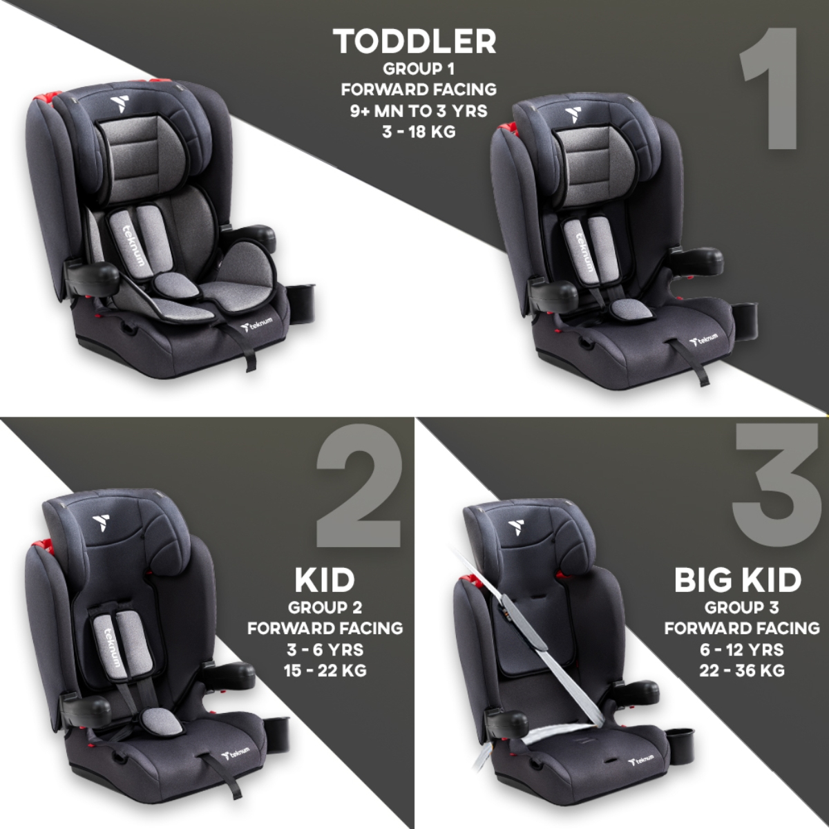 Teknum Grey Pack and Go Foldable Car Seat Toddler, 0-2 Years