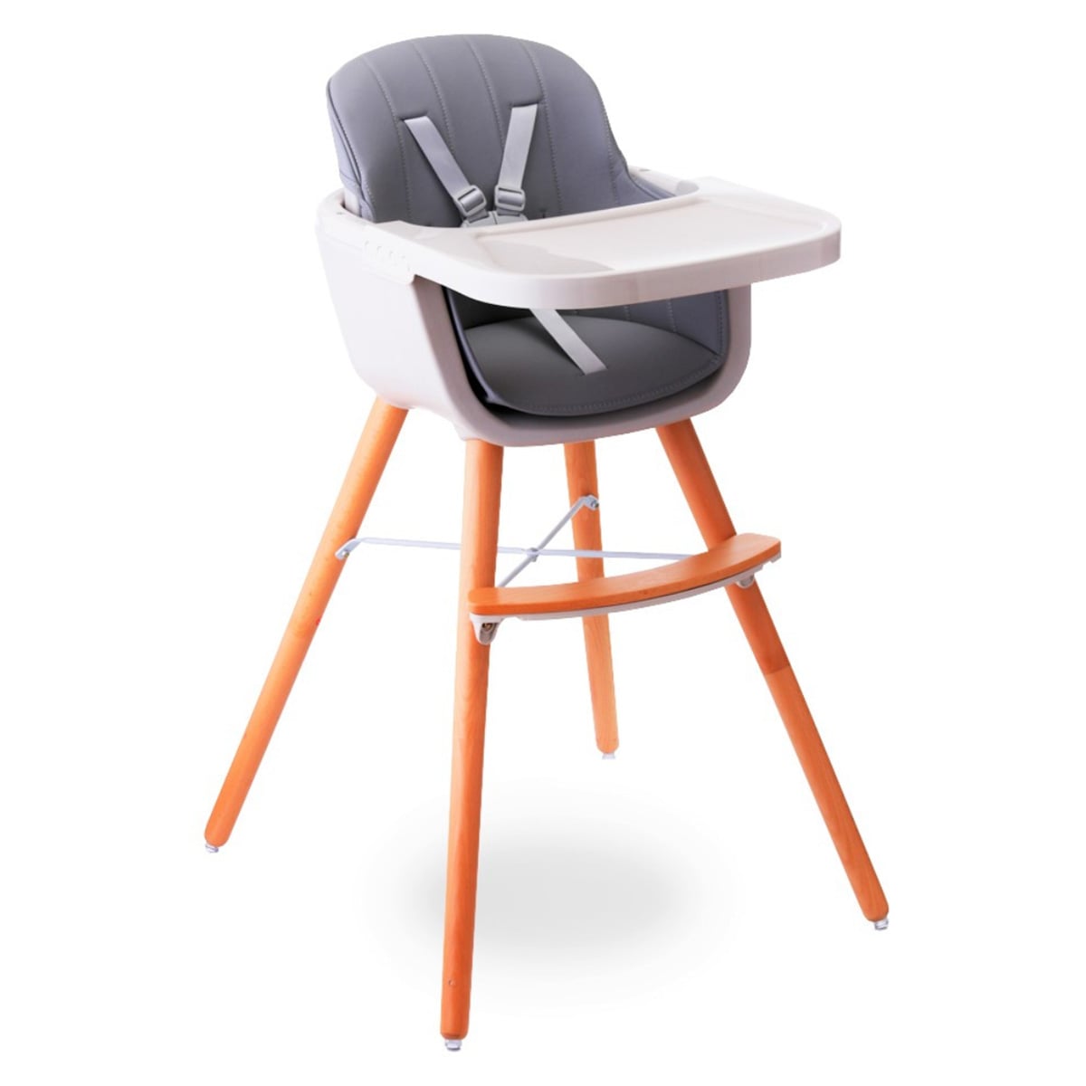 Teknum Grey Premium Dual Height Wooden High Chair Toddler, 0-2 Years