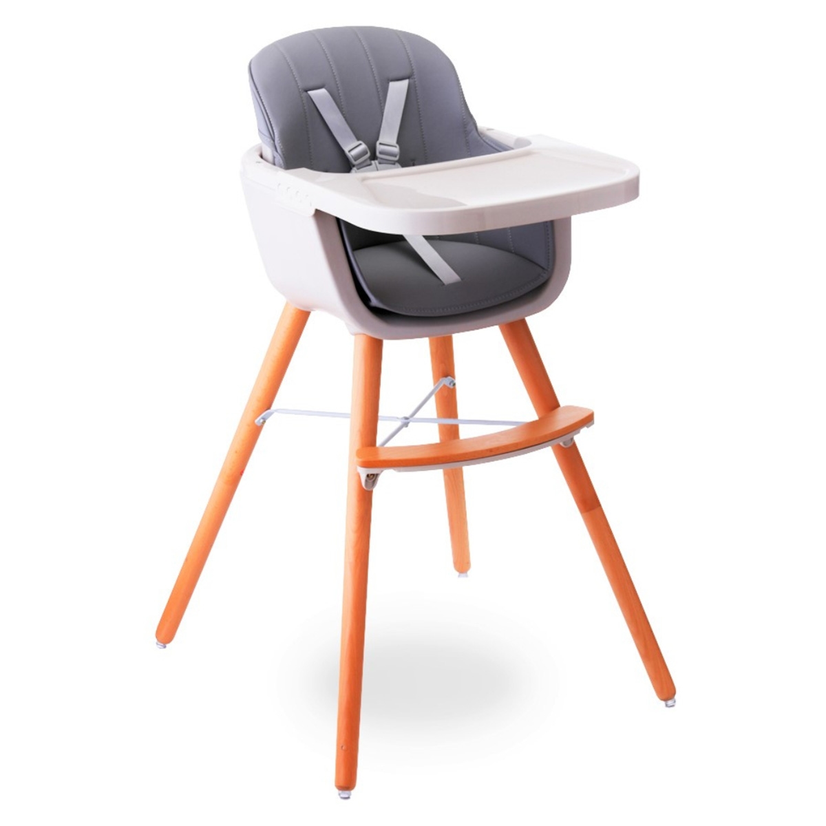 Teknum Grey Premium Dual Height Wooden High Chair Toddler, 0-2 Years