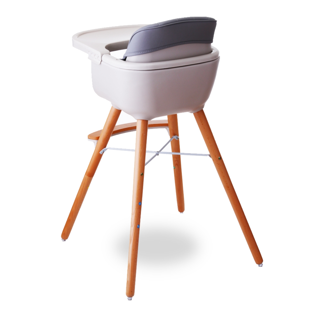 Teknum Grey Premium Dual Height Wooden High Chair Toddler, 0-2 Years