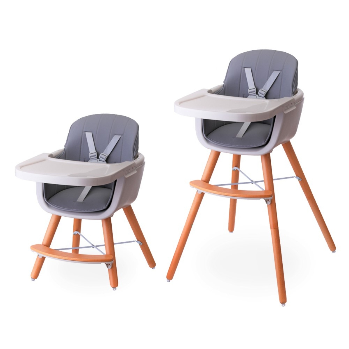 Teknum Grey Premium Dual Height Wooden High Chair Toddler, 0-2 Years