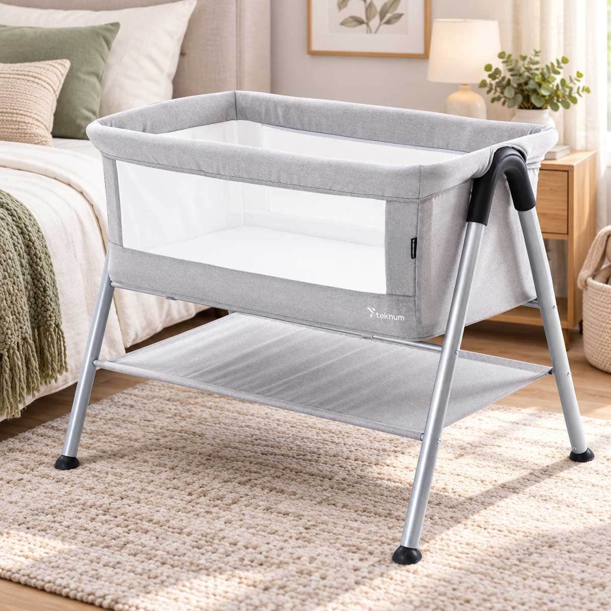 Teknum Grey Sleepzen 2 Bedside Crib Bassinet