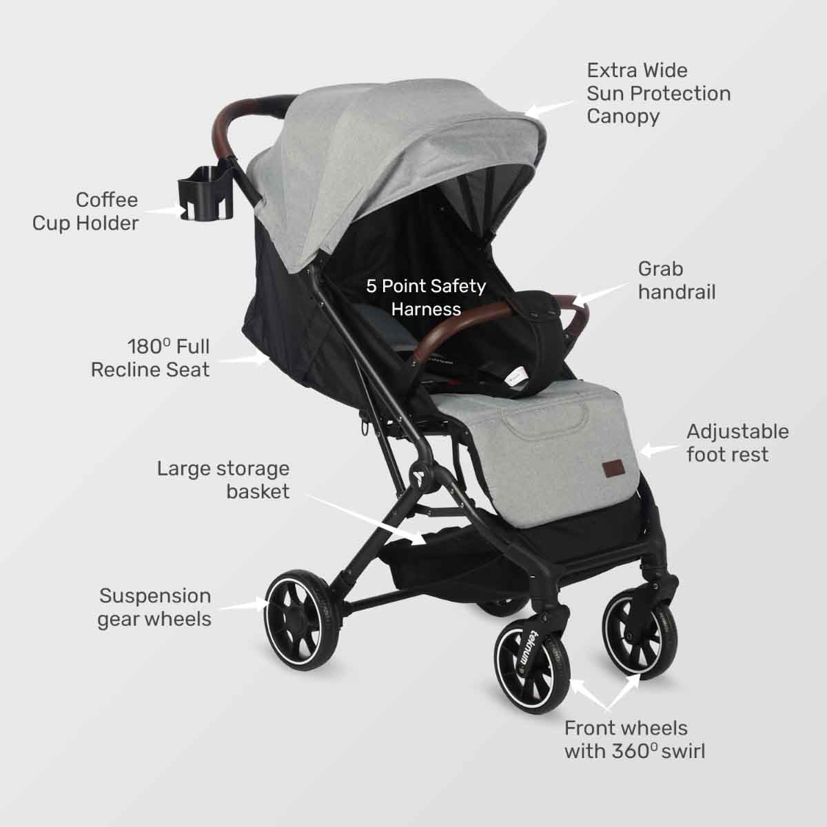 Teknum Grey Travel Cabin Plus Stroller Toddler, 0-2 Years