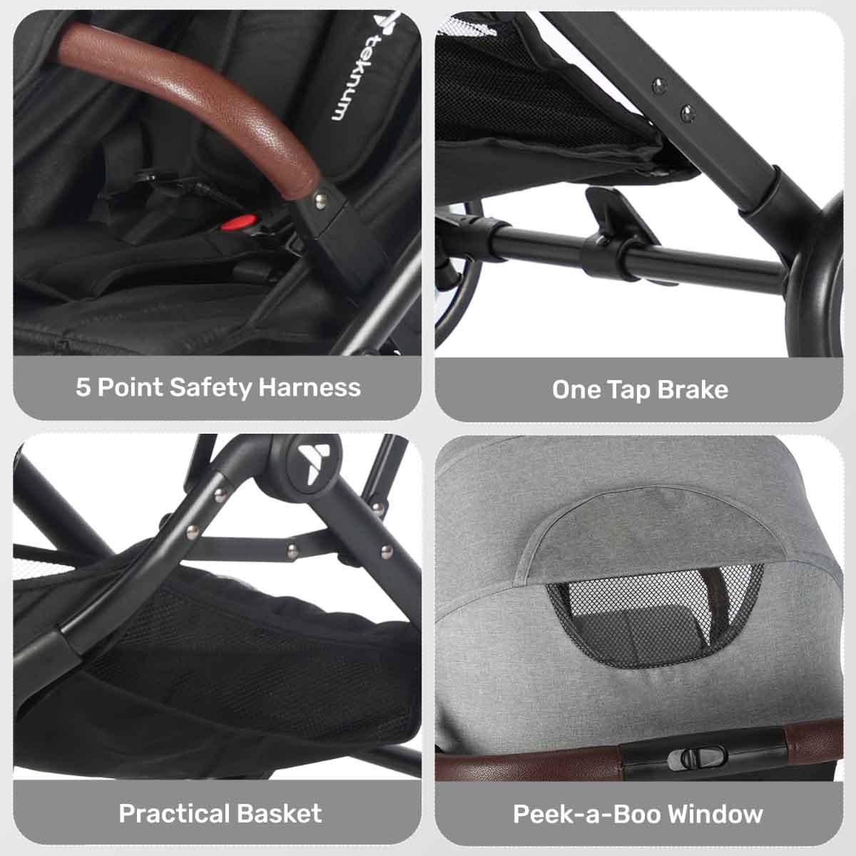 Teknum Grey Travel Cabin Plus Stroller Toddler, 0-2 Years