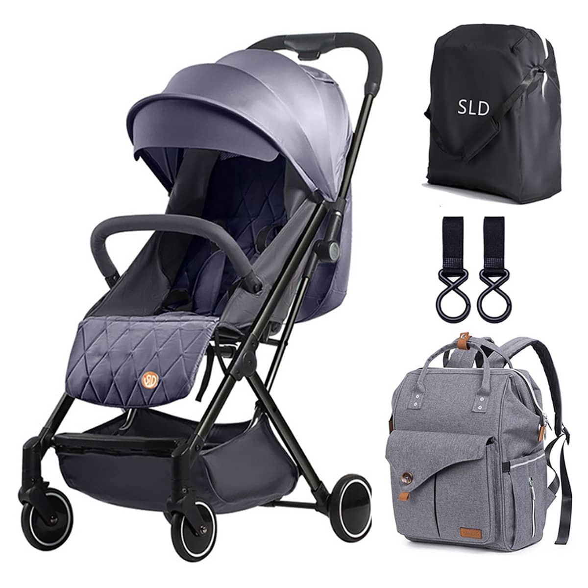 Teknum Grey Travel Lite Shock Proof Stroller With Alameda Grey Diaper Backpack Large + Hooks Toddler, 0-2 Years