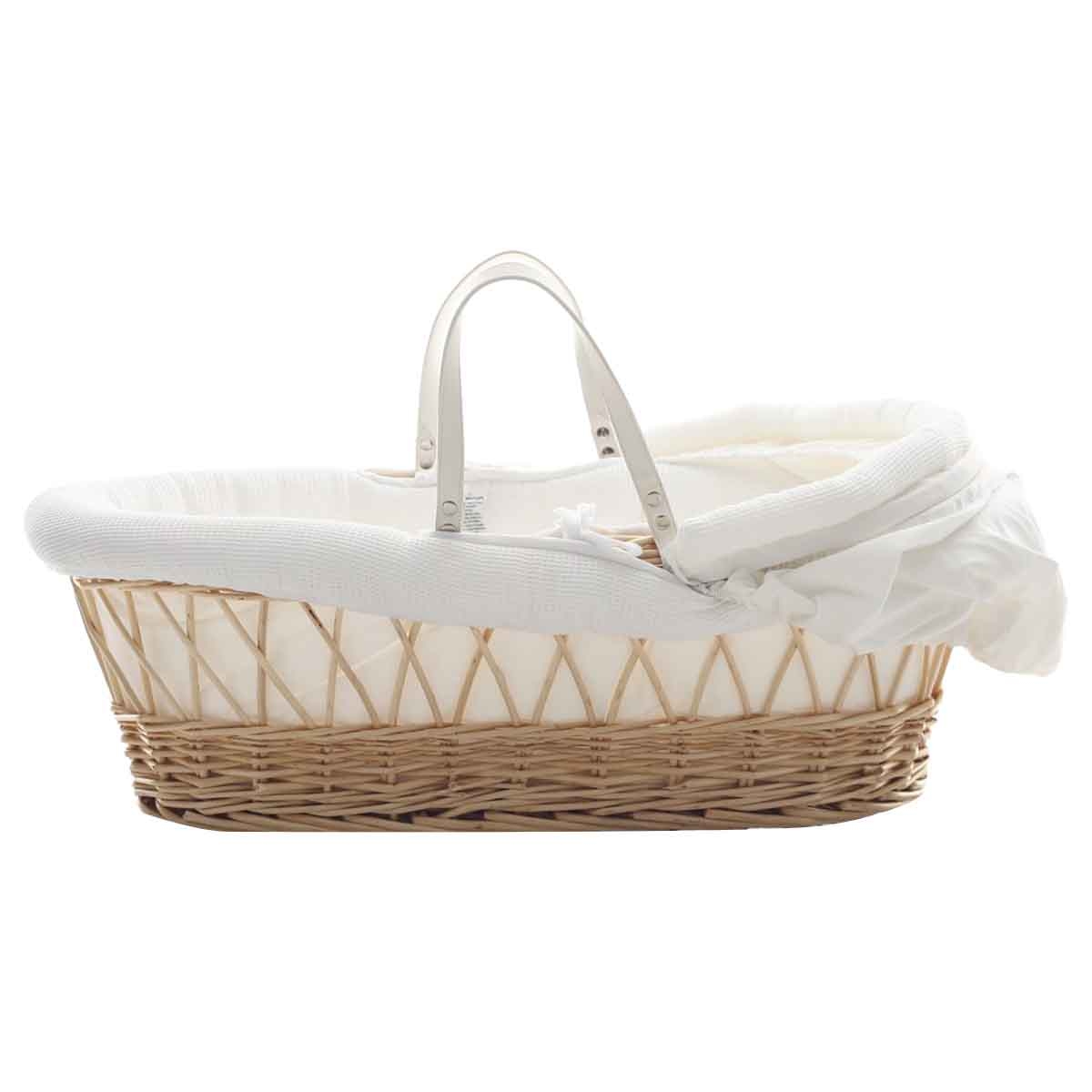 تيكنوم مهد موسى من الخوص مع طقم مفروشات وفل أبيض خشب بني، 0-2 سنوات