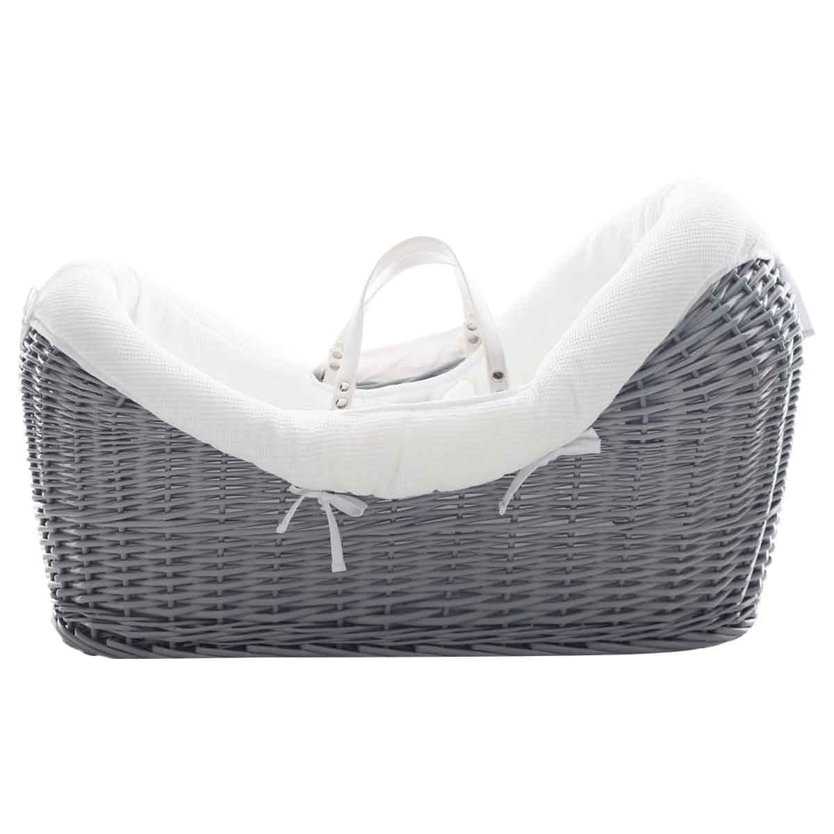Teknum Infant Wicker Pod Moses Basket with White Waffle Bedding Wooden Grey Toddler, 0-2 Years