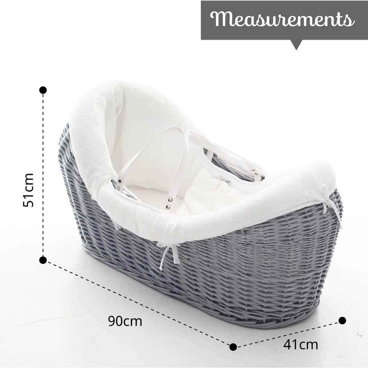 Teknum Infant Wicker Pod Moses Basket with White Waffle Bedding Wooden Grey Toddler, 0-2 Years