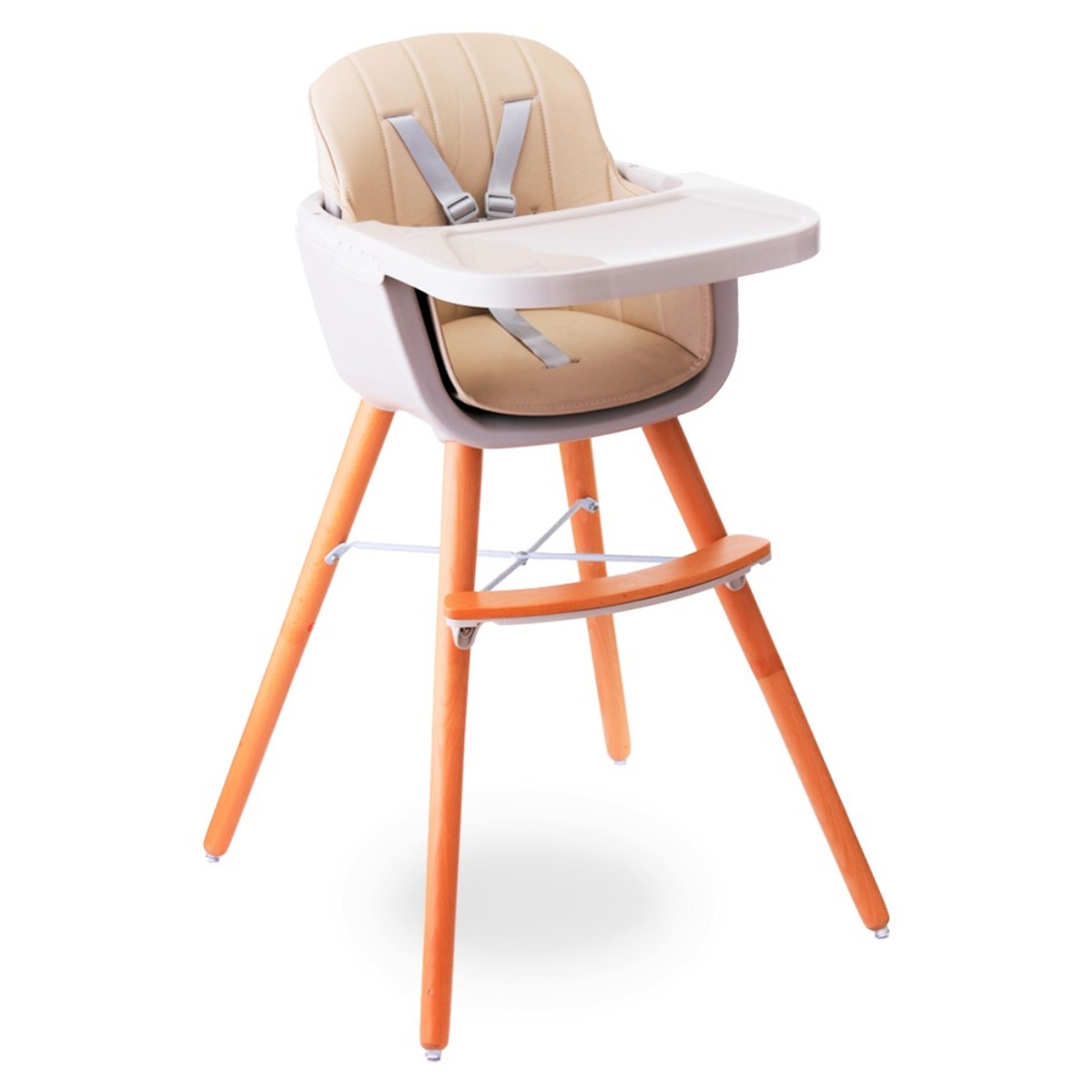 تيكنوم كرسي خشبي مرتفع عاجي فاخر بارتفاع مزدوج للرضع، 0-2 سنة