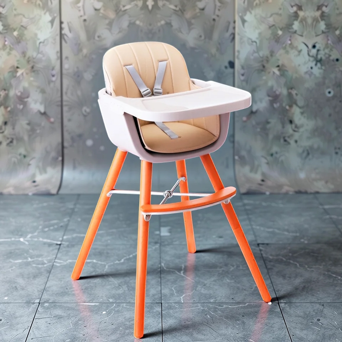 تيكنوم كرسي خشبي مرتفع عاجي فاخر بارتفاع مزدوج للرضع، 0-2 سنة