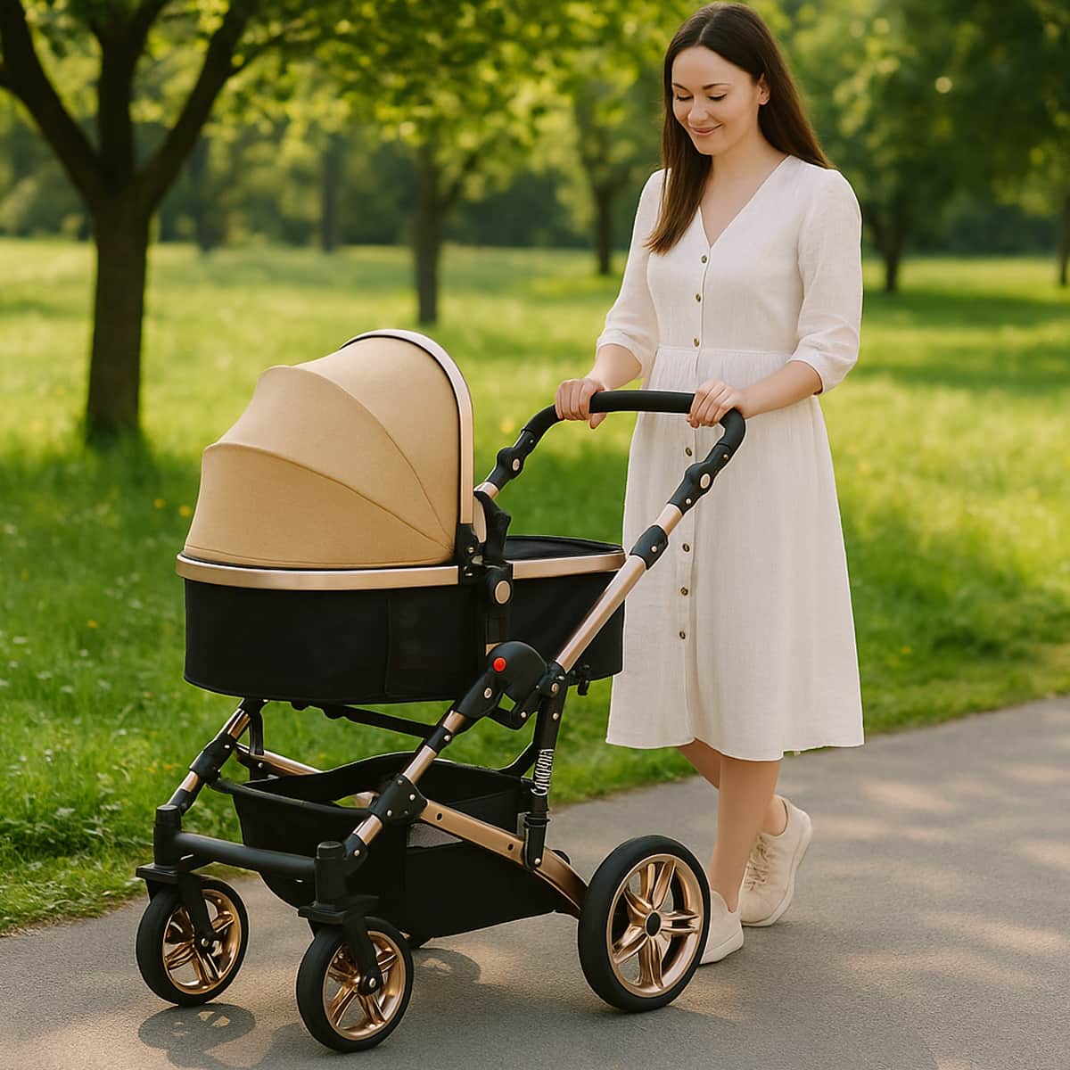 Teknum Khaki 3-In-1 Pram Stroller Toddler, 0-2 Years