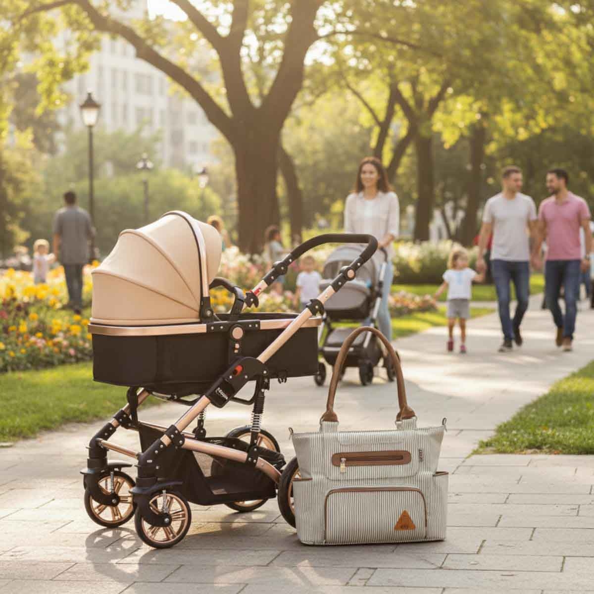 مجموعة عربة الأطفال وحقيبة الحفاضات تيكنوم كاكي 3 في 1