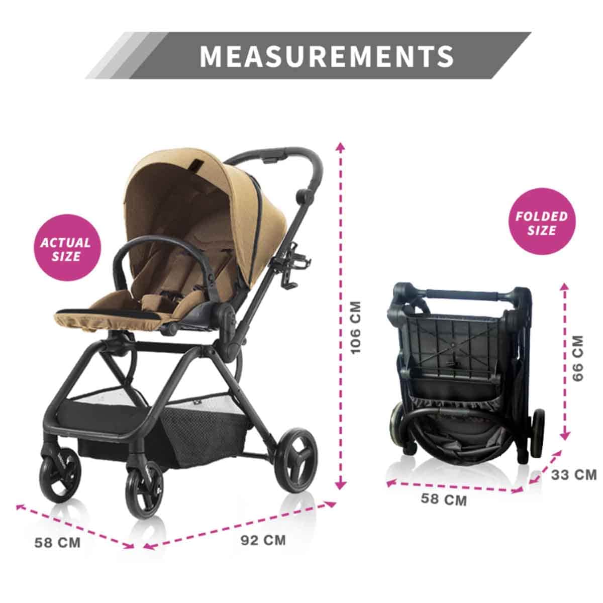 Teknum Khaki Stroll-1 Reversible Travel Stroller Toddler, 0-2 Years