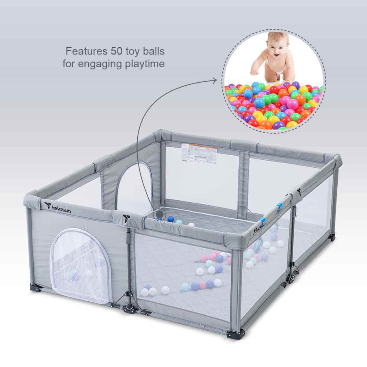 Teknum Large One Minute Fold Unfold Playpen with Mattress & Balls Toddler, 0-2 Years