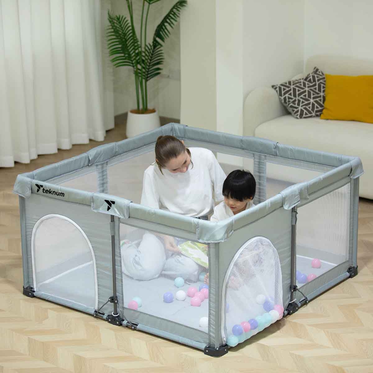 Teknum Medium One Minute Fold Unfold Playpen with Mattress & Balls Toddler, 0-2 Years