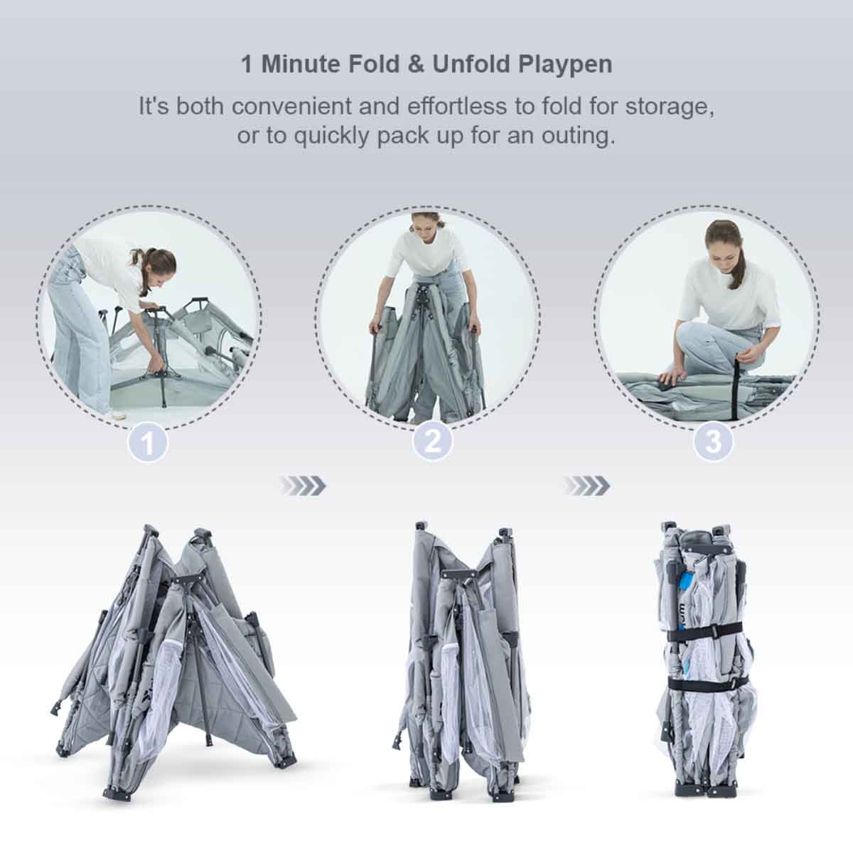 Teknum Medium One Minute Fold Unfold Playpen with Mattress & Balls Toddler, 0-2 Years