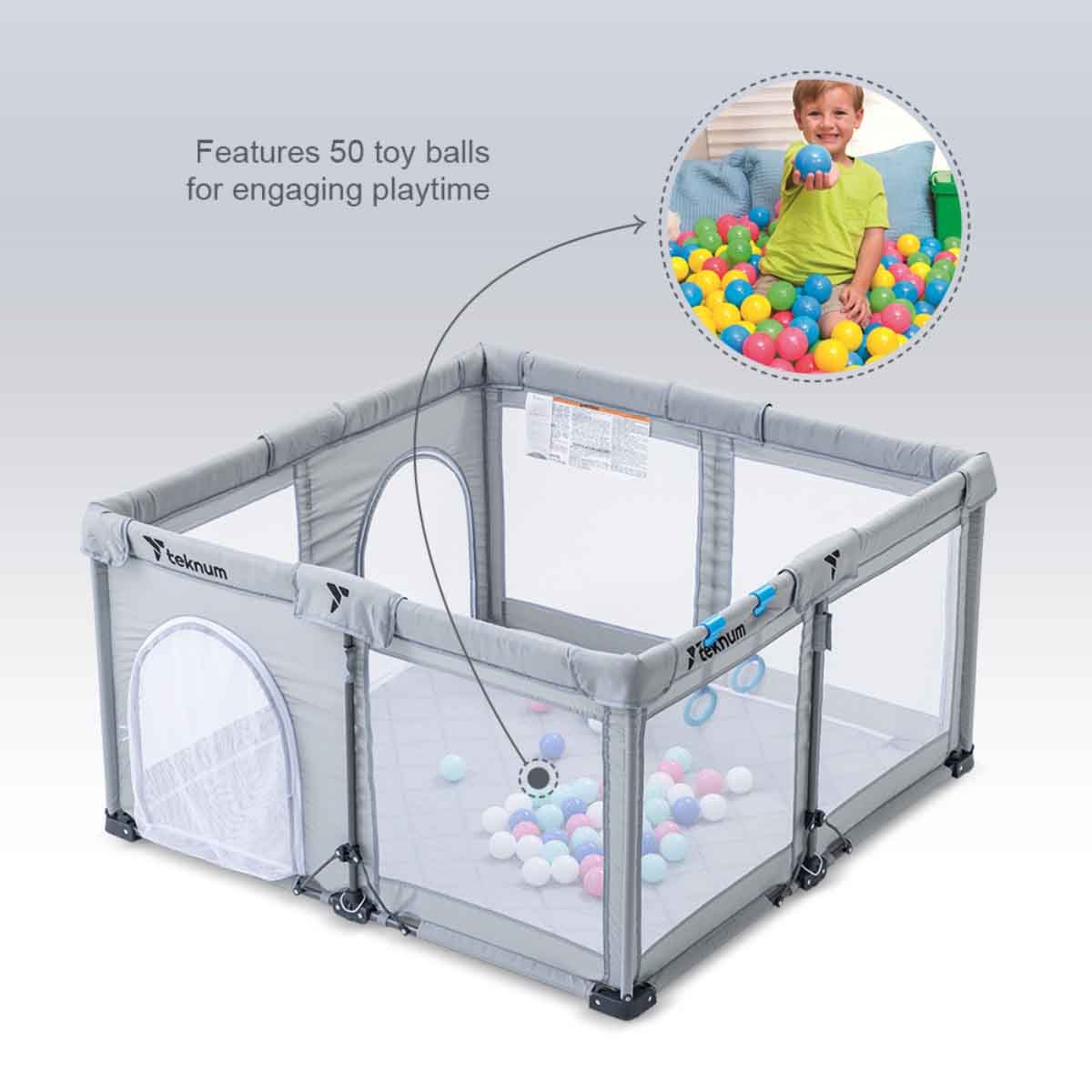 Teknum Medium One Minute Fold Unfold Playpen with Mattress & Balls Toddler, 0-2 Years