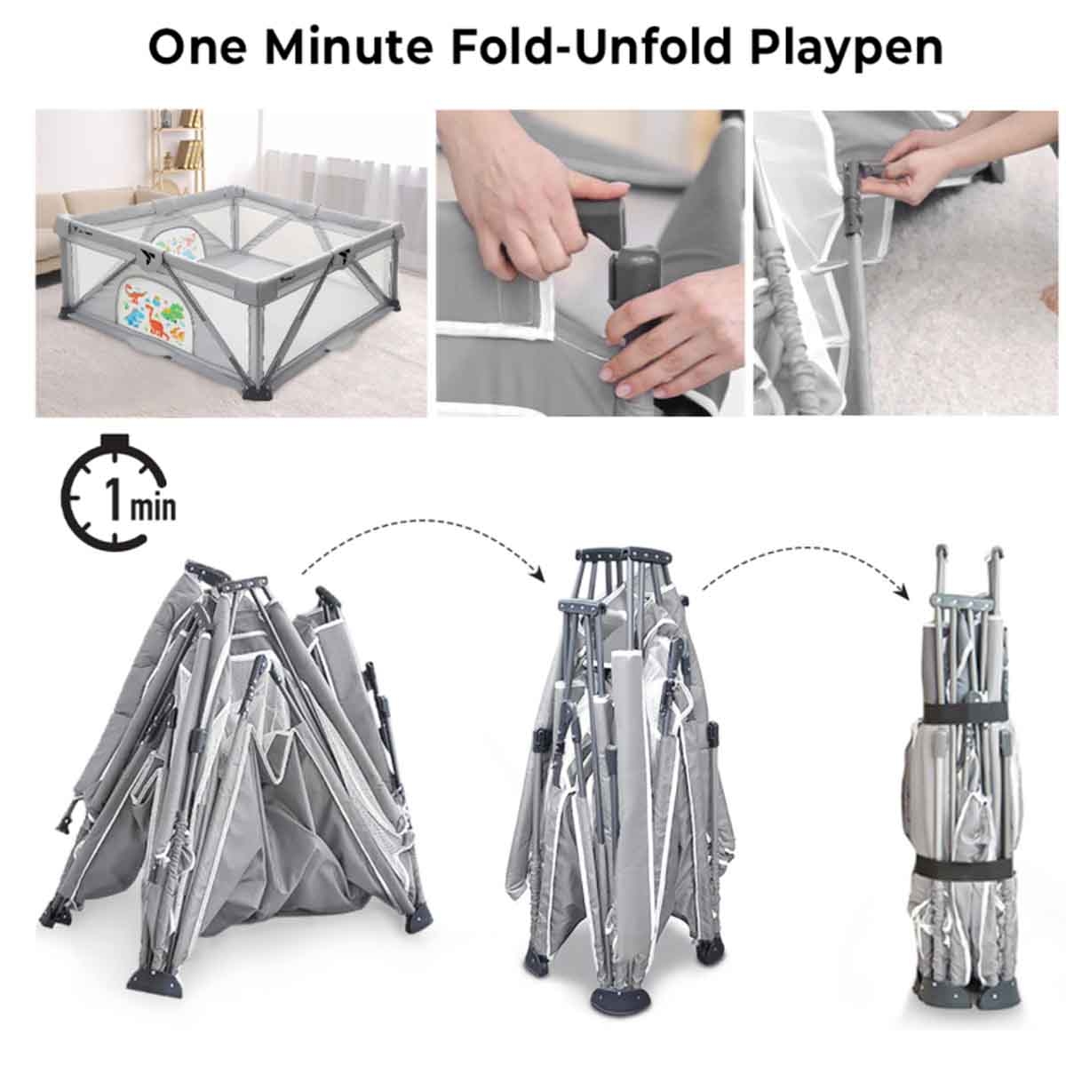 Teknum One Minute Fold Unfold Playpen Toddler, 0-2 Years