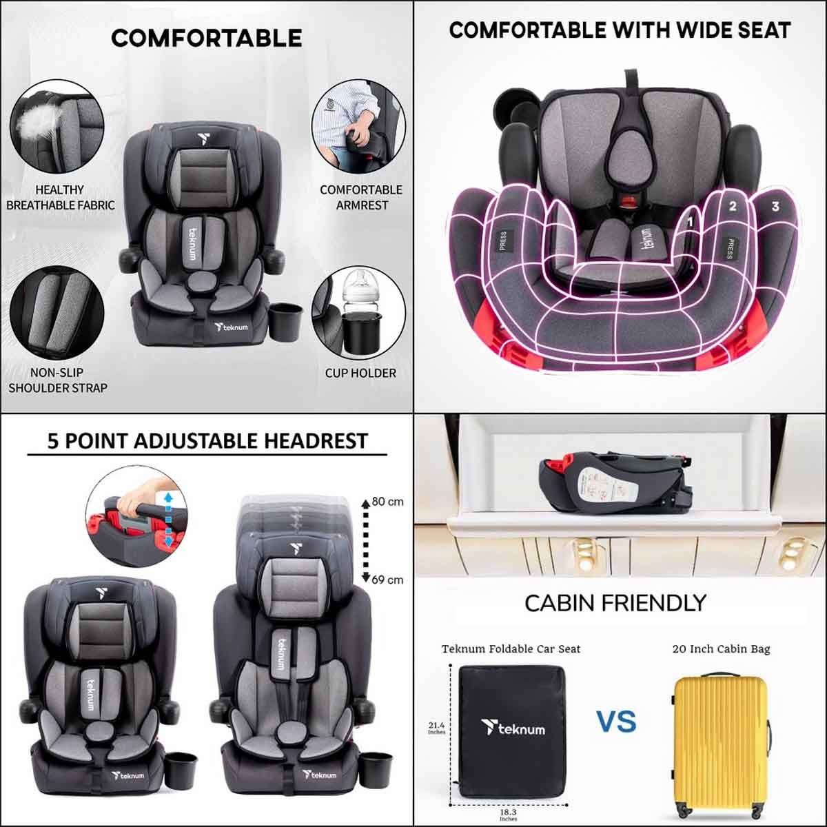 Teknum Pack and Go Foldable Car Seat with Ace Diaper Bag Toddler, 0-2 Years, Pack of 2