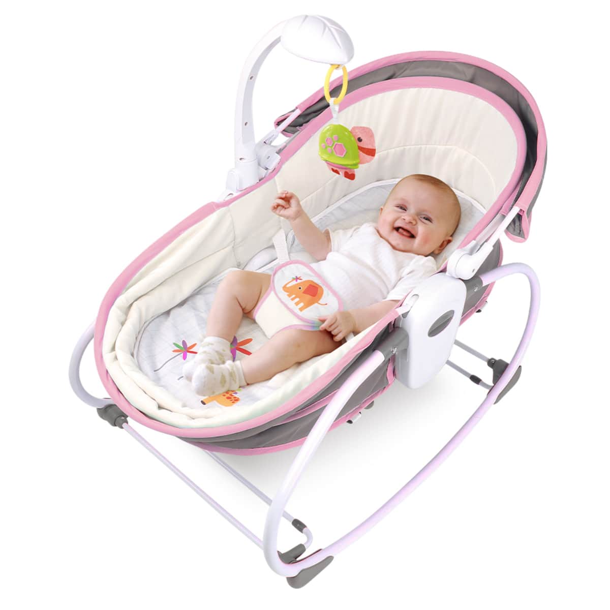 Teknum Pink 6 - In - 1 Cozy Rocker Bassinet with Wheels Awning & Mosquito Net Toddler, 0-2 Years