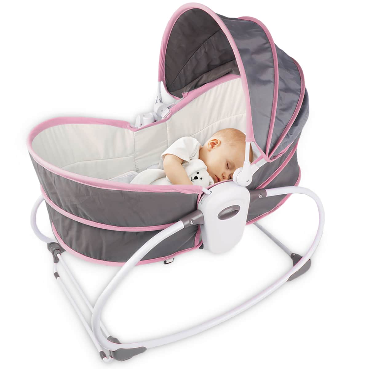 Teknum Pink 6 - In - 1 Cozy Rocker Bassinet with Wheels Awning & Mosquito Net Toddler, 0-2 Years