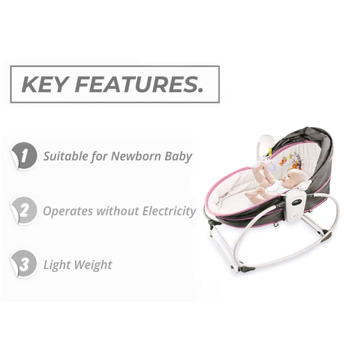 Teknum Pink 6 - In - 1 Cozy Rocker Bassinet with Wheels Awning & Mosquito Net Toddler, 0-2 Years