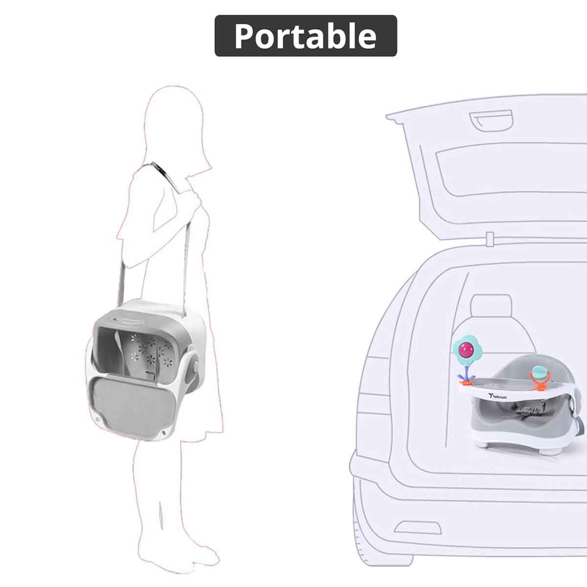 Teknum Grey Portable Booster Chair Toddler, 0-2 Years