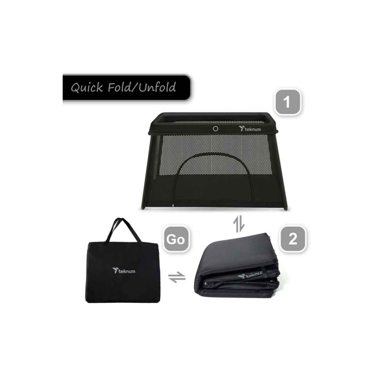 Teknum Midnight Black Portable Quick Fold Playard & Cot with Zipper Door & Carry Bag