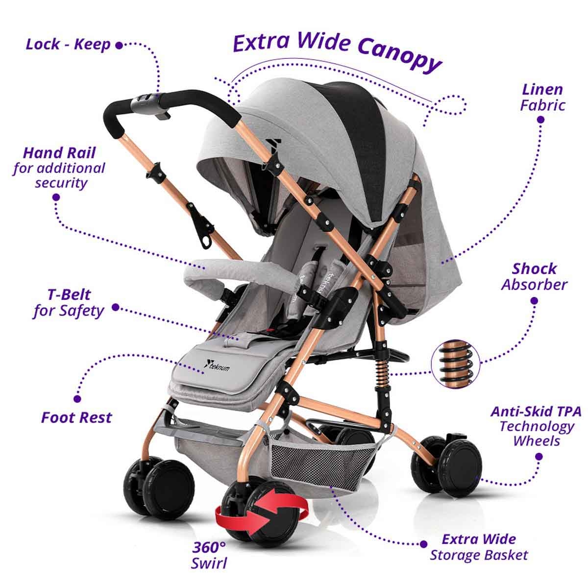 Teknum Reversible Trip Stroller with Ace Diaper Bag Toddler, 0-2 Years