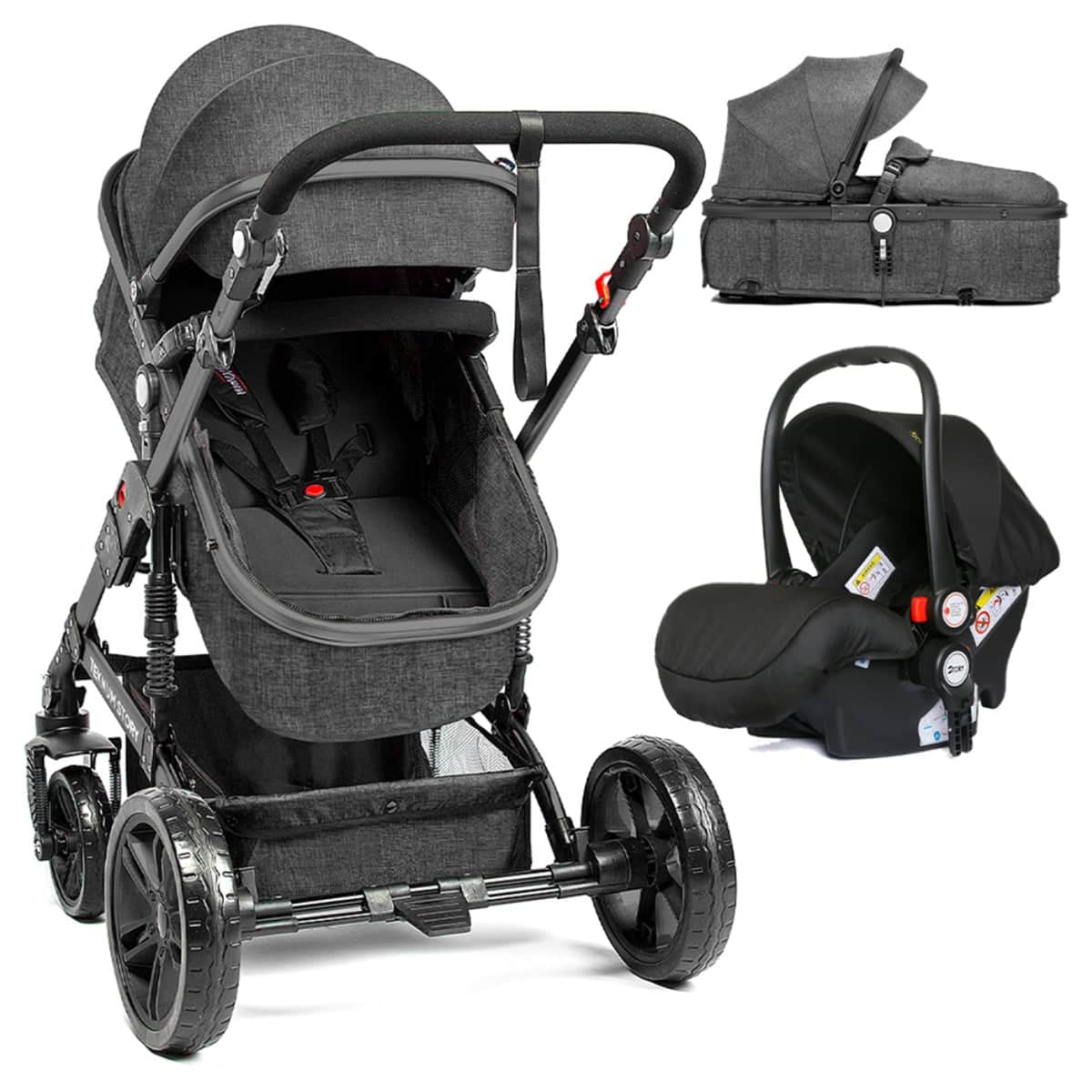Teknum Space Grey 3 in 1 Pram Stroller and Diaper Bag Bundle Toddler, 0-2 Years