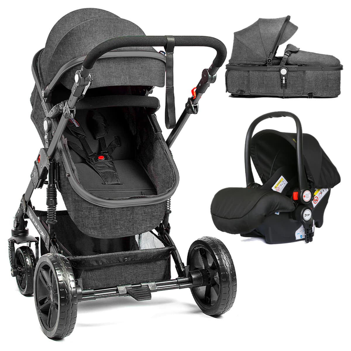 Teknum Space Grey 3 in 1 Pram Stroller and Diaper Bag Bundle Toddler, 0-2 Years