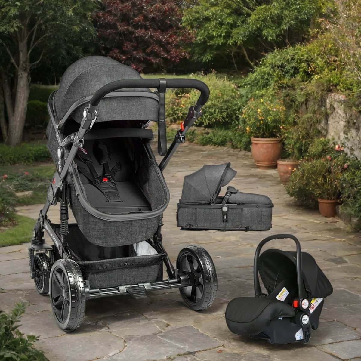 Teknum Space Grey 3 in 1 Pram Stroller and Diaper Bag Bundle Toddler, 0-2 Years