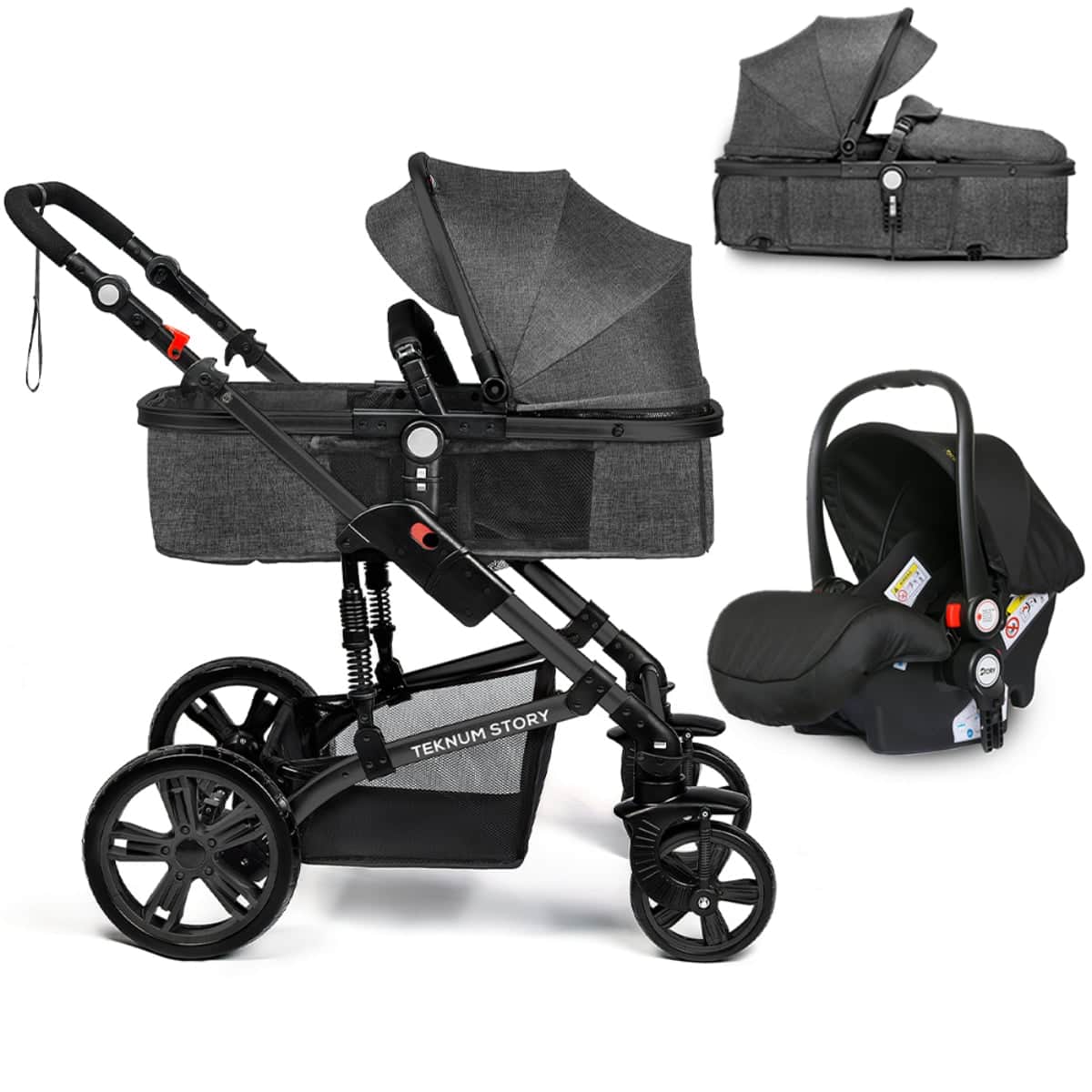 Teknum Space Grey 3 in 1 Pram Stroller and Diaper Bag Bundle Toddler, 0-2 Years