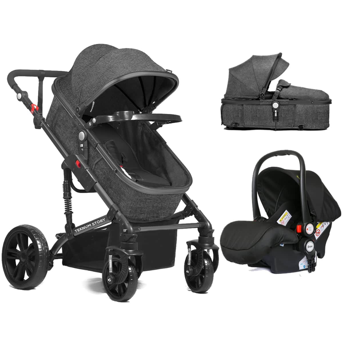 Teknum Space Grey 3 in 1 Pram Stroller and Diaper Bag Bundle Toddler, 0-2 Years