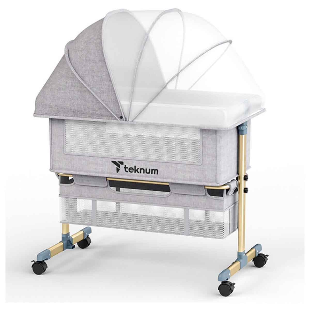 Teknum Sunshine Light Grey Bedside Crib Toddler, 0-2 Years