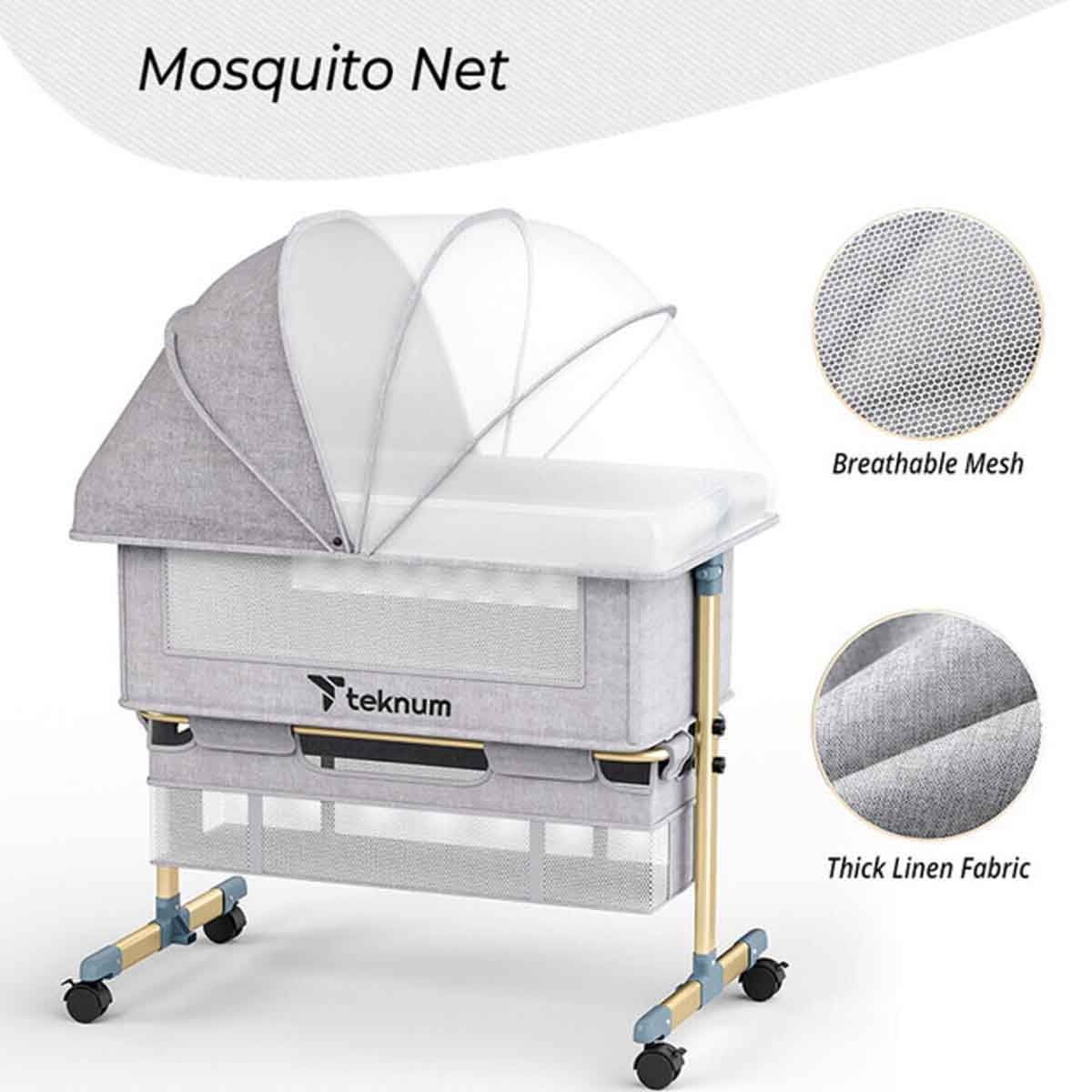 Teknum Sunshine Light Grey Bedside Crib Toddler, 0-2 Years