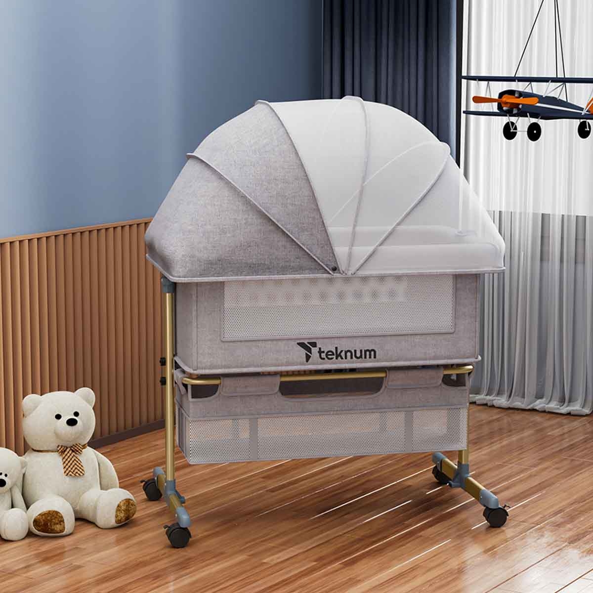 Teknum Sunshine Light Grey Bedside Crib Toddler, 0-2 Years
