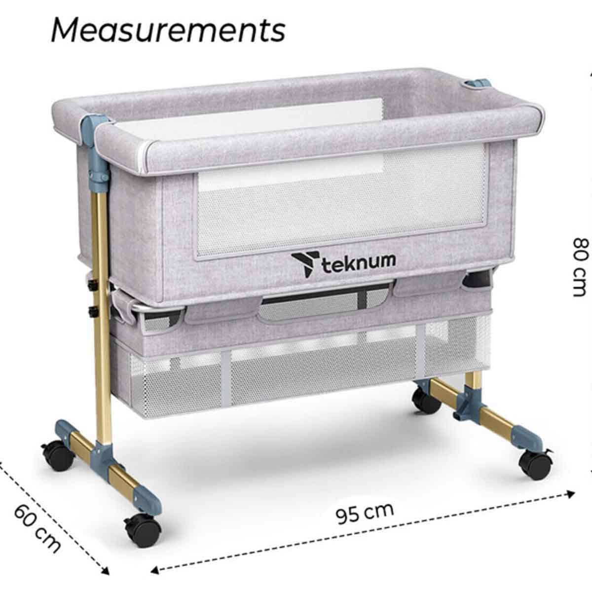 Teknum Sunshine Light Grey Bedside Crib Toddler, 0-2 Years