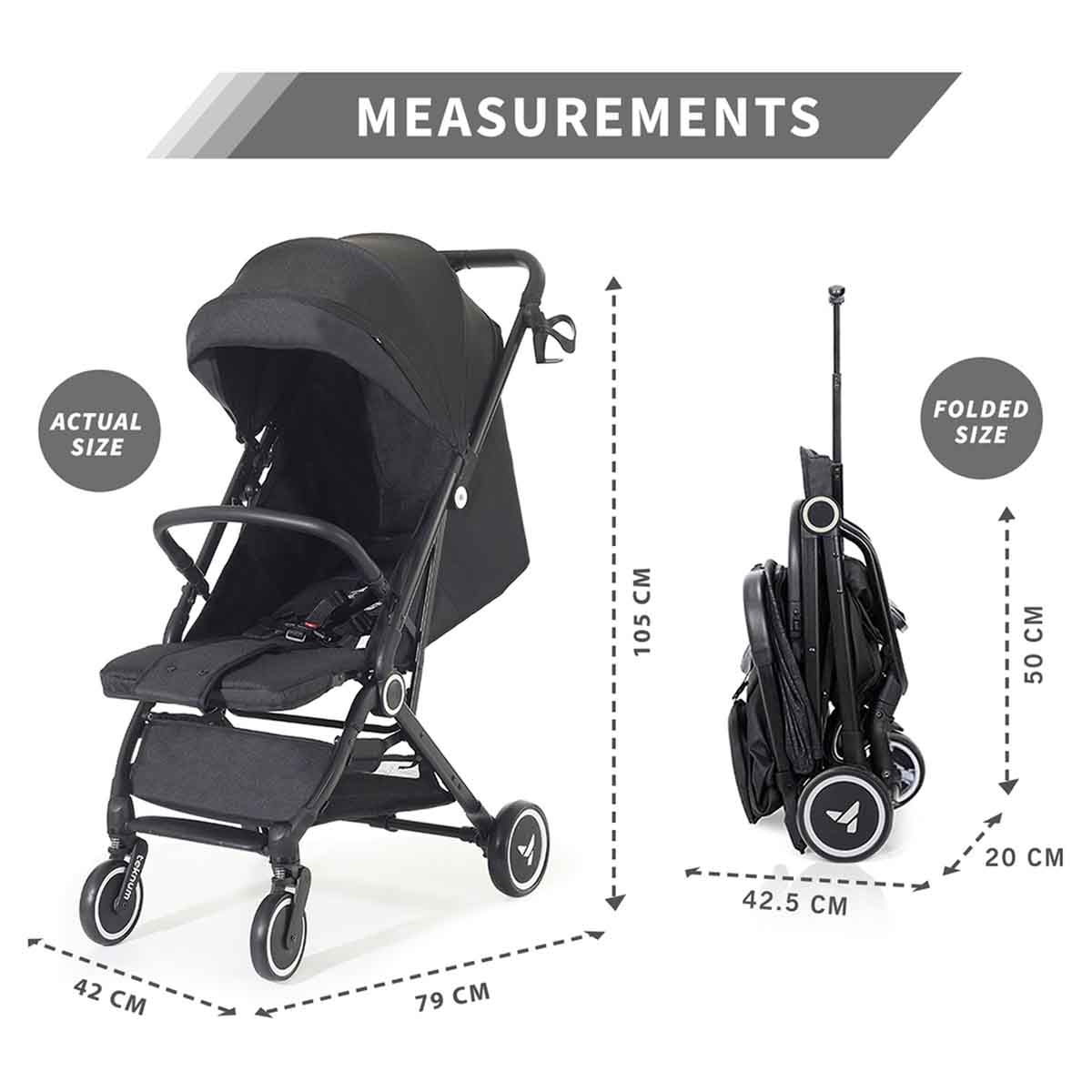 Teknum Black Travel Cabin Stroller with Coffee Cup Holder