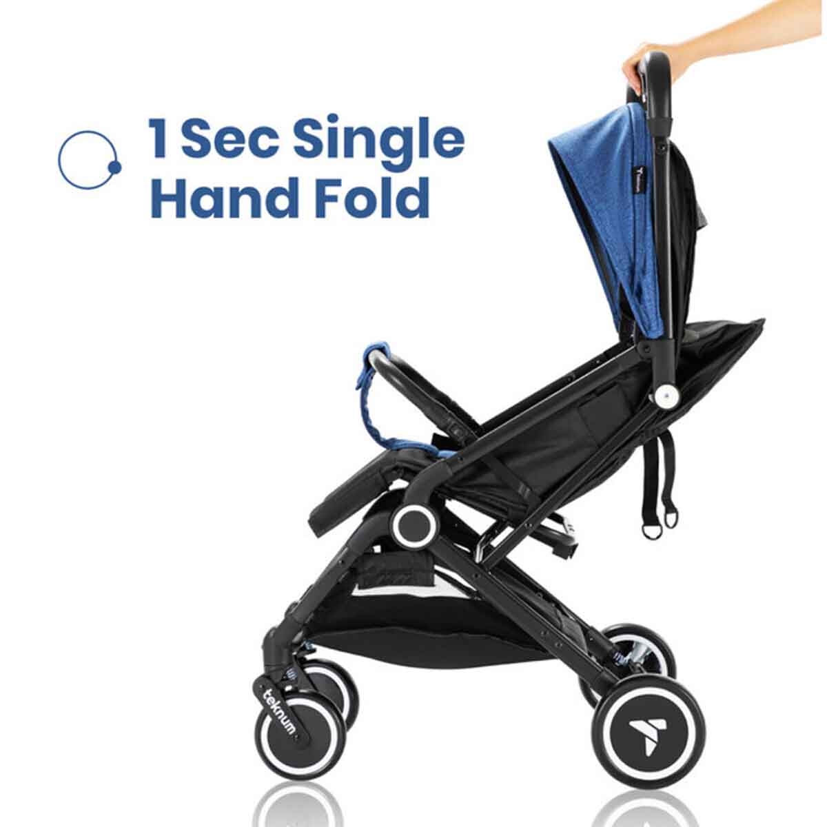 تيكنوم عربة أطفال للسفر باللون الأزرق مع حامل كوب قهوة